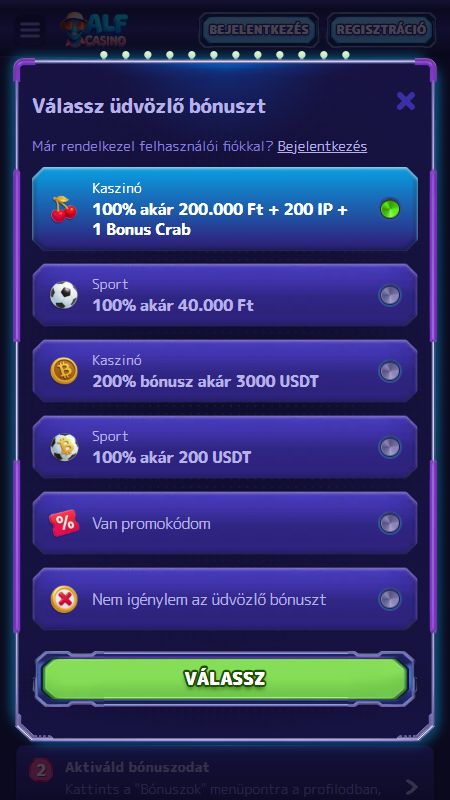 Fiók létrehozása a AlfCasinon