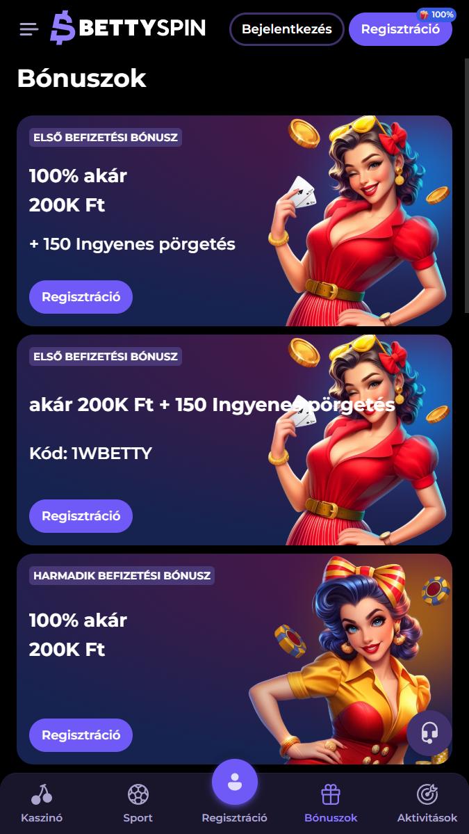 Bónuszok és promóciók a BettySpin