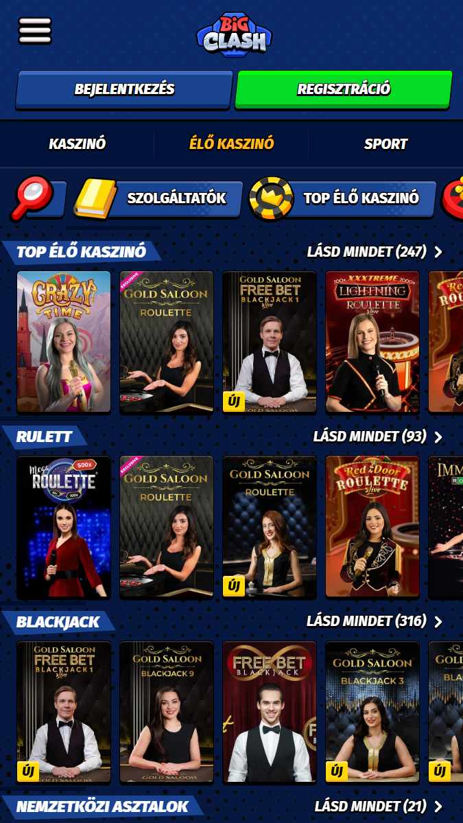 BigClash Kaszinó élő játékokkal