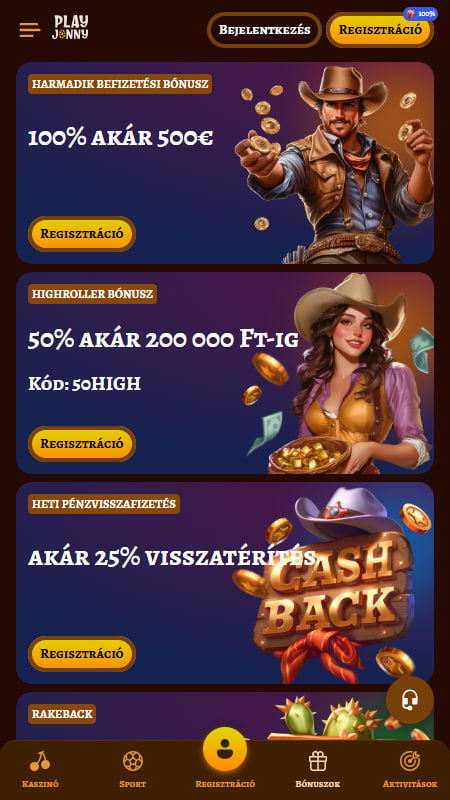 Bónuszok és promóciók a Playjonny kaszinónál