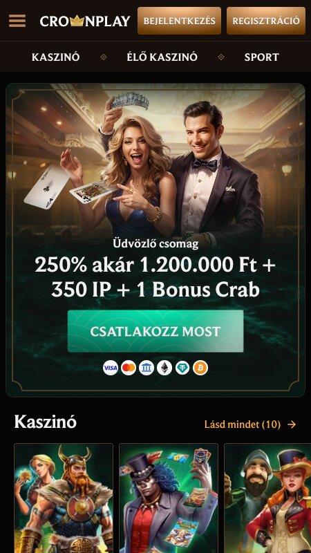 CrownPlay kaszinó kezdőlapja