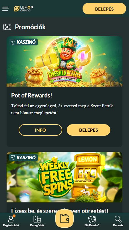 Promóciók oldal a LemonCasinon