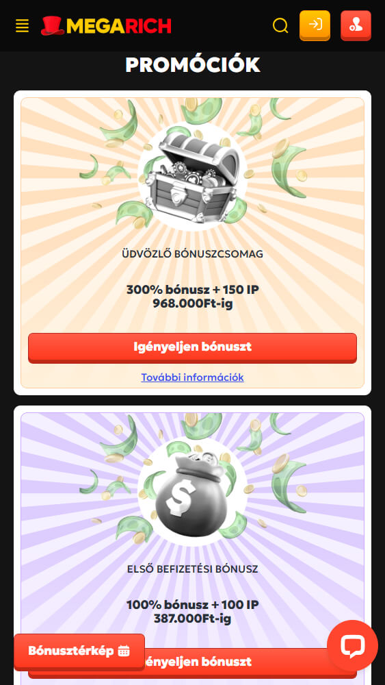 Megarich Bonuszok