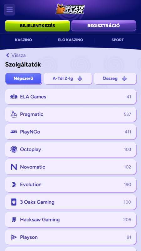 Spinbara kaszinó játék-szolgáltatók
