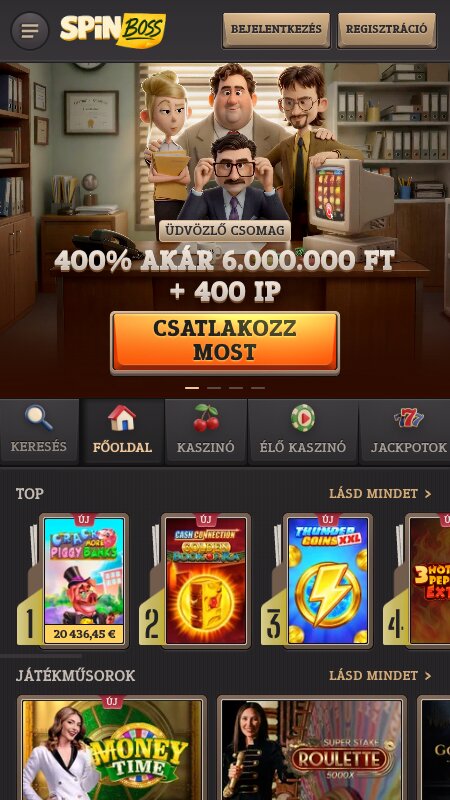 SpinBoss kaszinó kezdőlapja