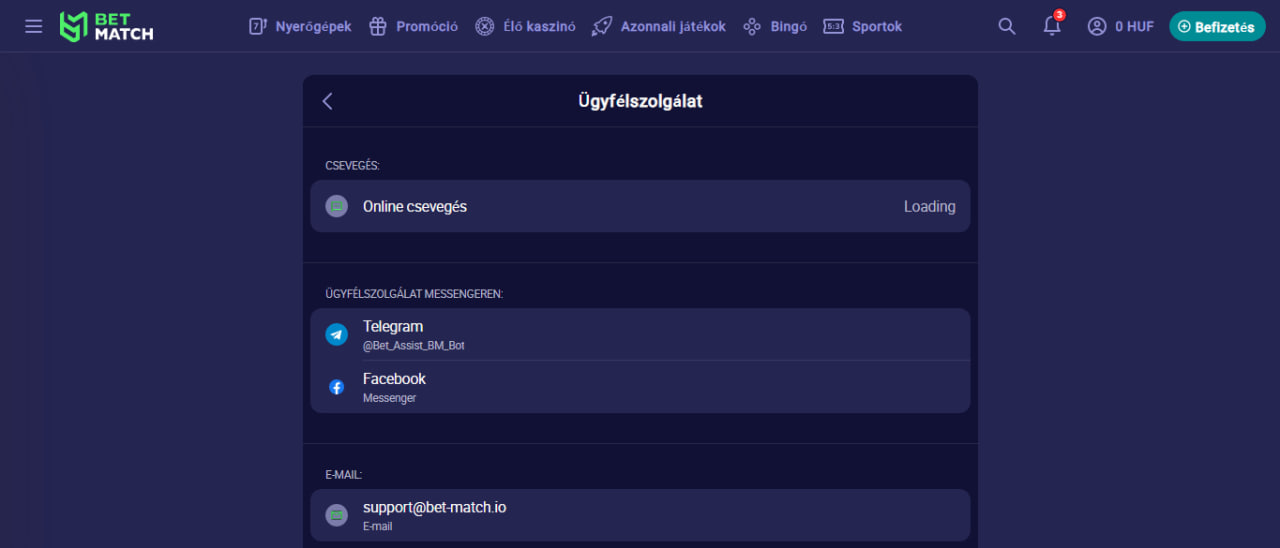 Betmatch Ügyfélszolgálat