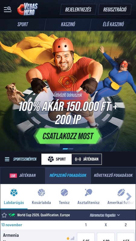 VegasHero kaszinó kezdőlapja