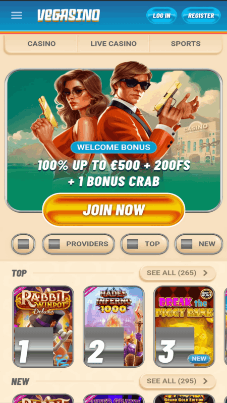 Vegasino Casino mobil alkalmazás 