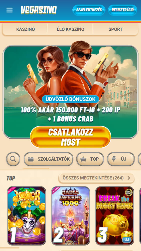 Vegasino Casino honlapja