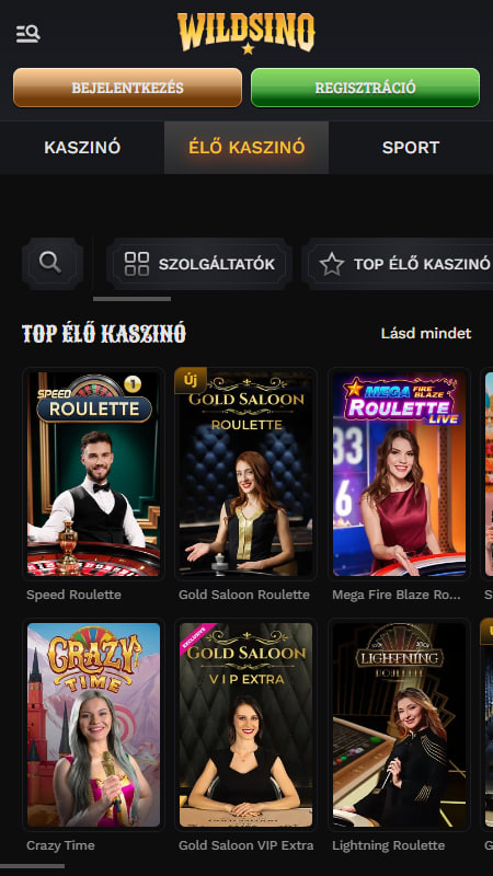 Élő osztós játékok a Wildsino kaszinóban