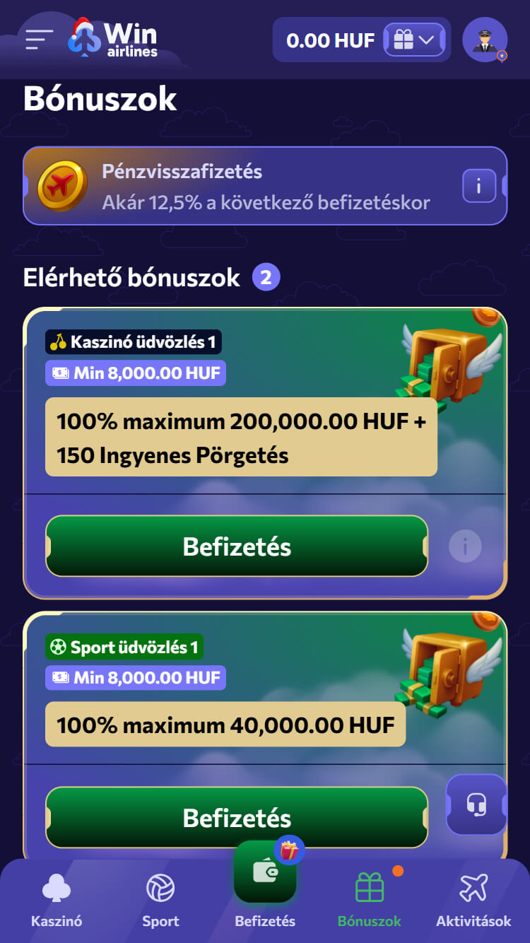 WinAirlines Bonuszok
