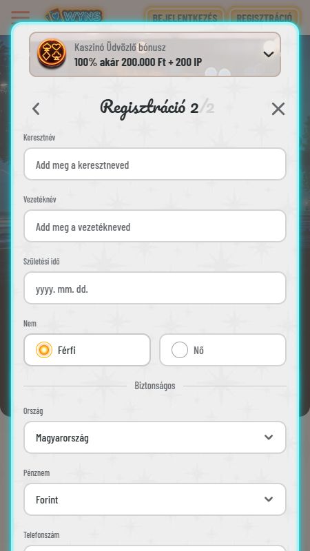 Fiók létrehozása a Wynsn