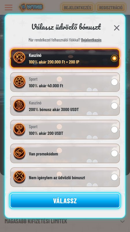 Fiók létrehozása a Wynsn