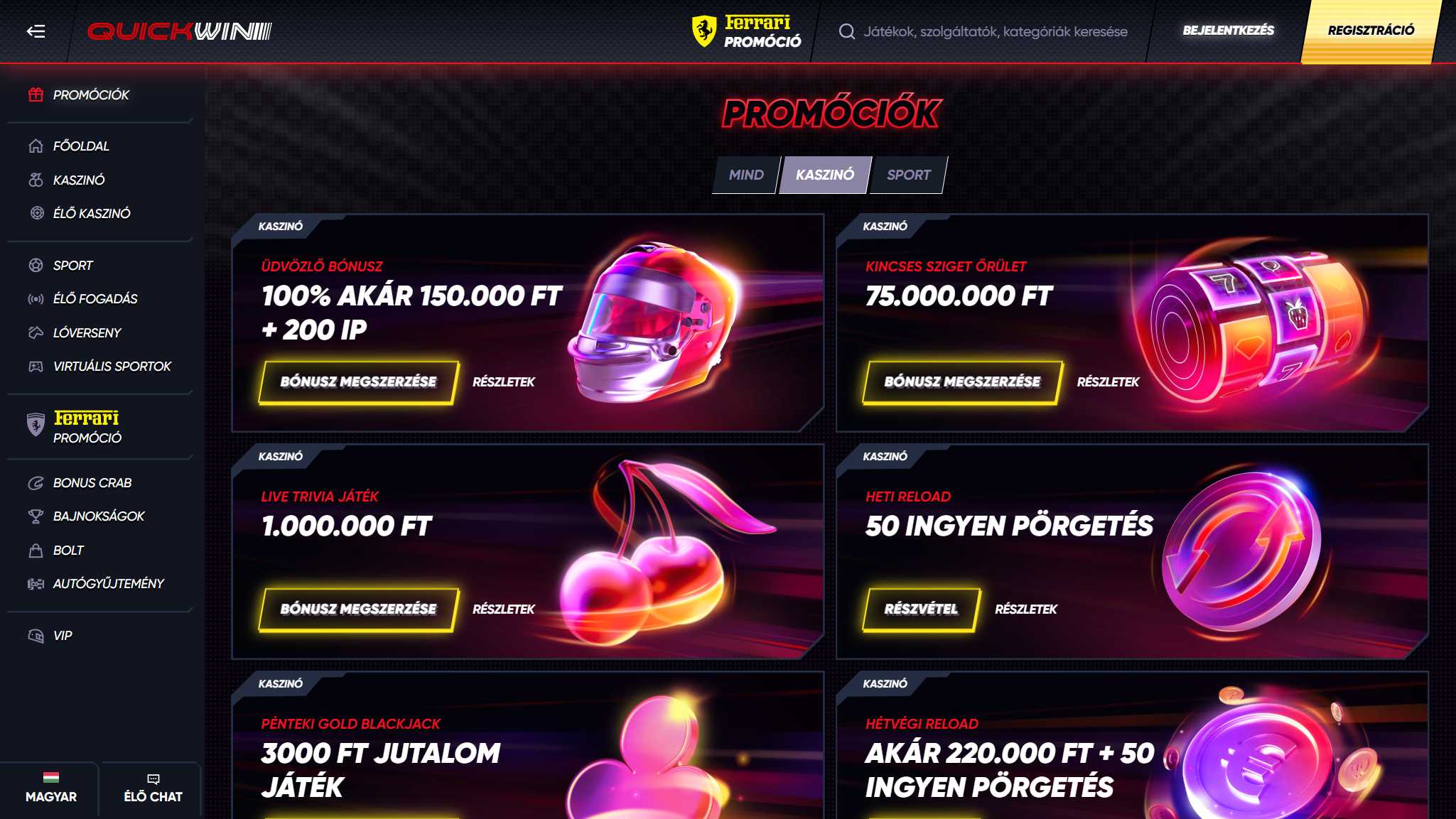 Quickwin Casino Bonuses Hungary, magyarkaszinok.tv
