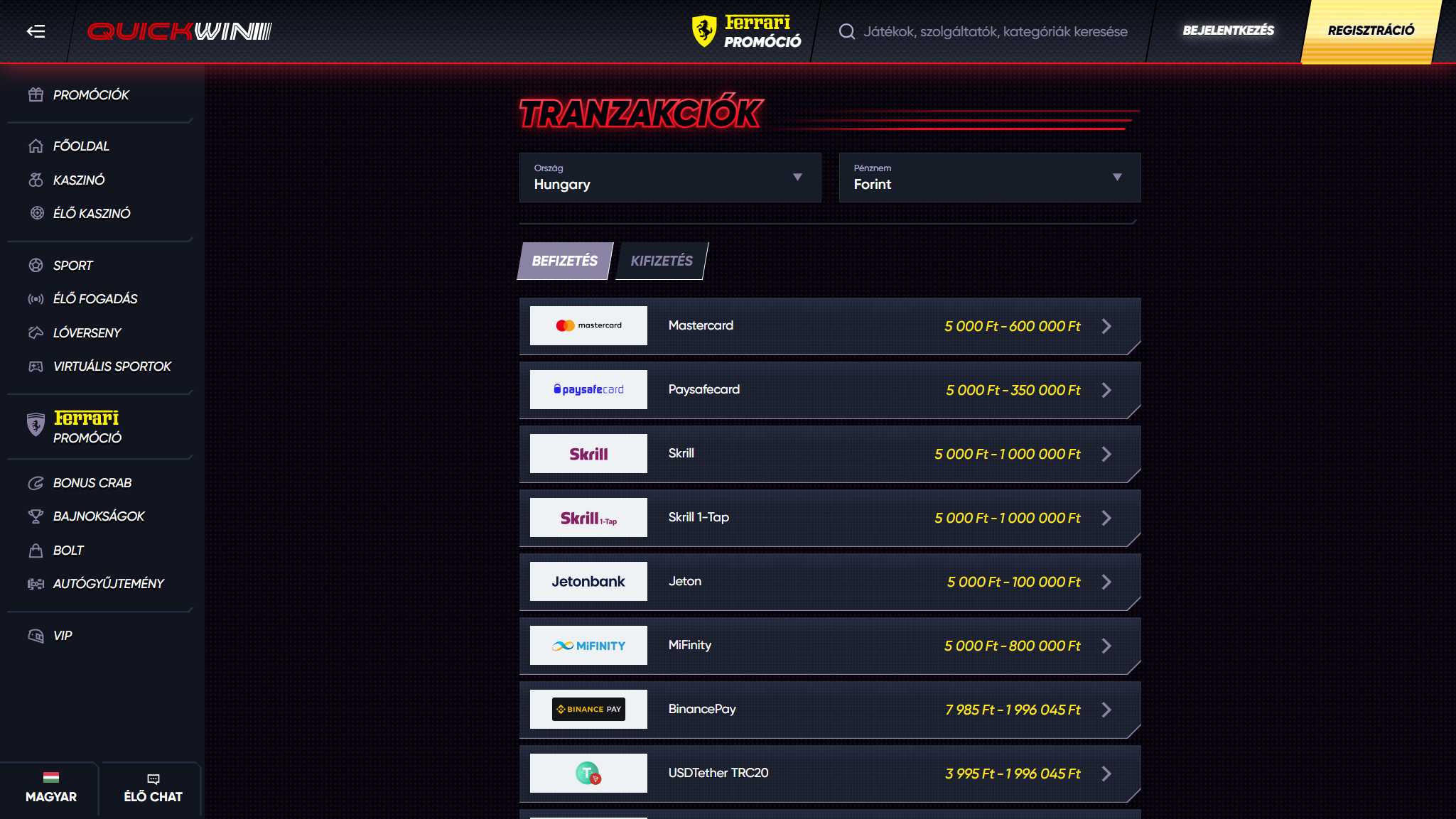 Quickwin Casino Payments Hungary, magyarkaszinok.tv