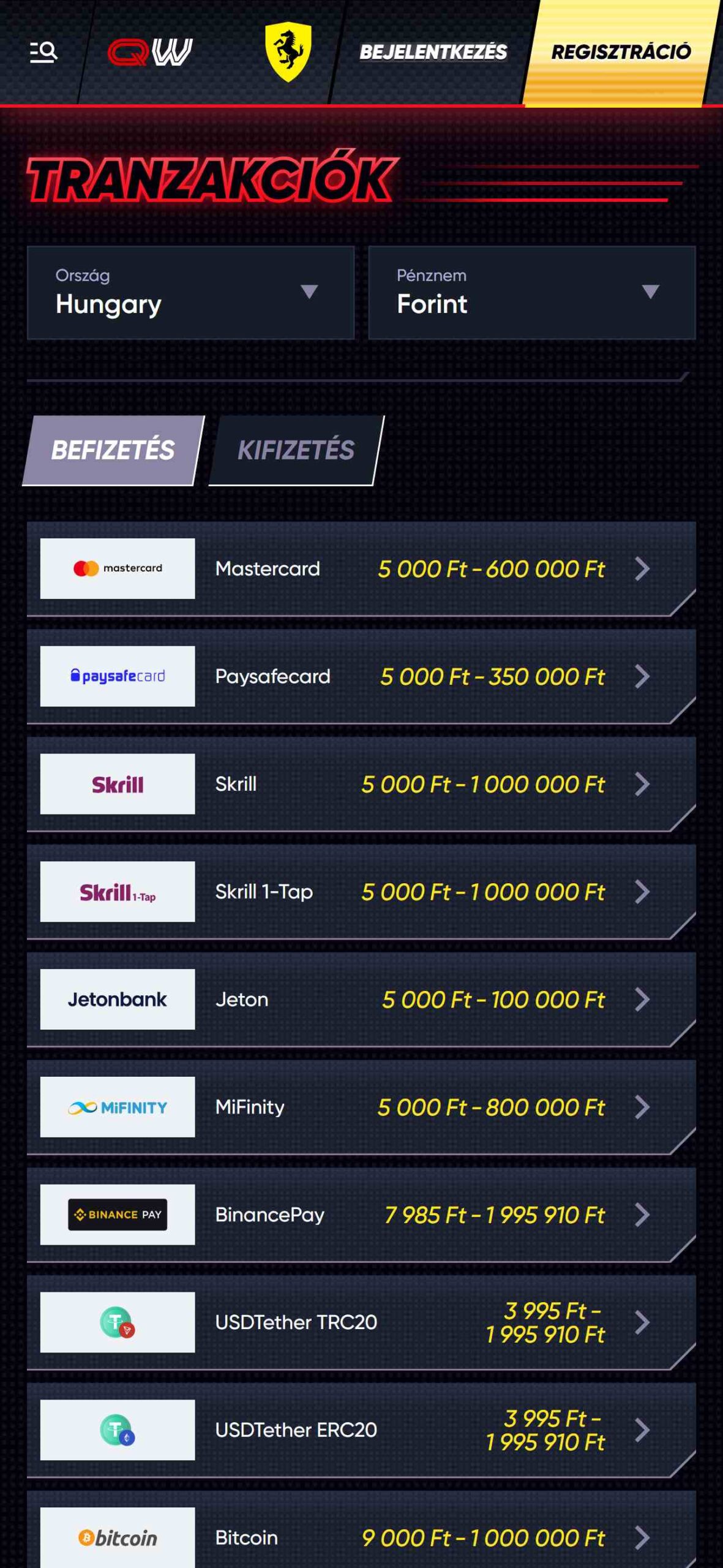 Quickwin Casino Payments Hungary (mobile), magyarkaszinok.tv