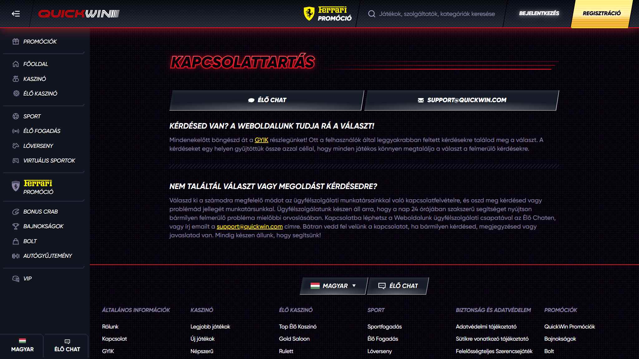 Quickwin Casino Support Hungary, magyarkaszinok.tv