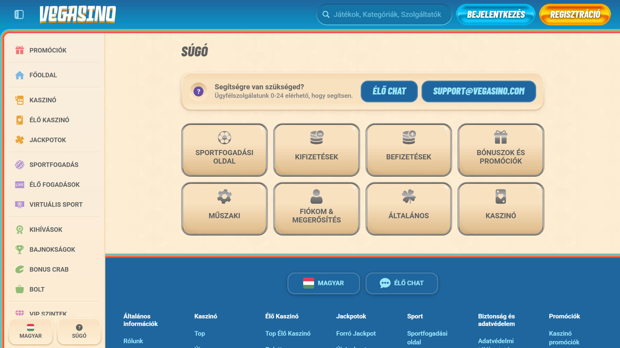 Vegasino Support Hungary, magyarkaszinok.tv