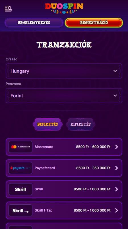 Fizetési módok: DuoSpin Magyarország