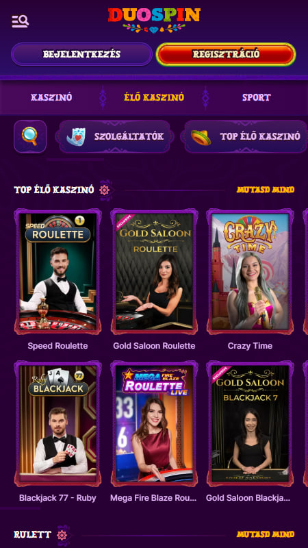 DuoSpin kaszinóban Élő játékok 