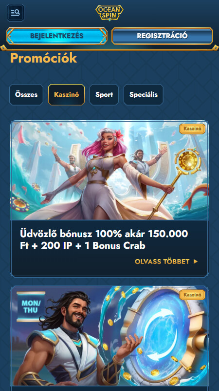 Bónuszok és promóciók az Oceanspin kaszinónál