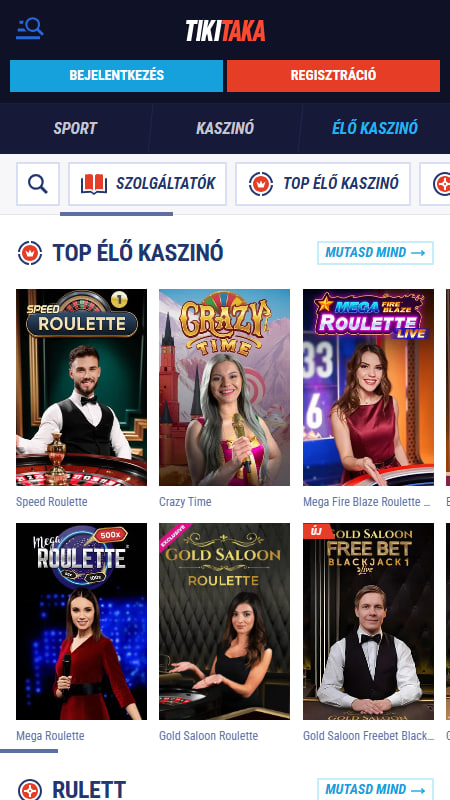 Élő játékok a Tikitaka kaszinóban