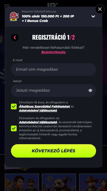Fiók létrehozása a Lunubetn