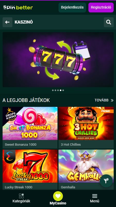 Online kaszinó rész a SpinBettern