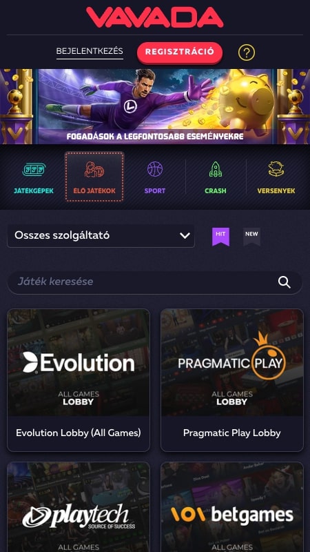 Vavada élő fogadási felület