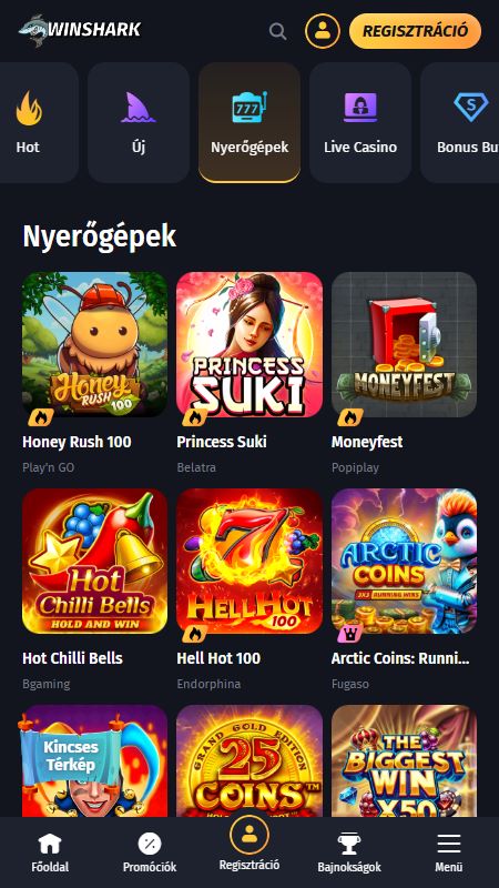 Online kaszinó rész a WinSharkn