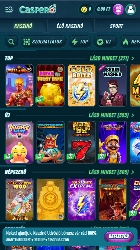 Játékkínálat a Caspero kaszinóban