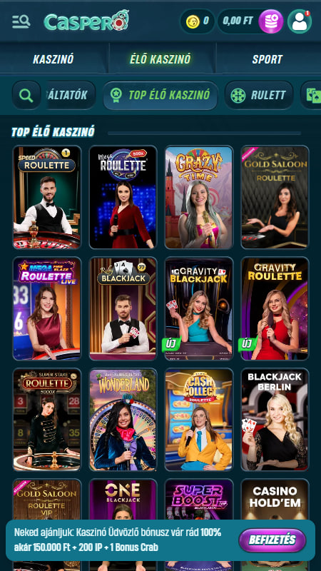 Élő osztós játékok a Caspero kaszinóban