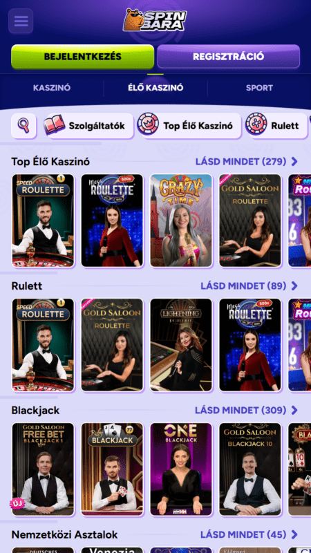 Spinbara kaszinó élő játékok