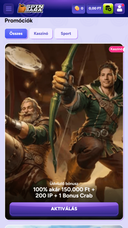 A Spinbara kaszinó bónuszai és promóciói