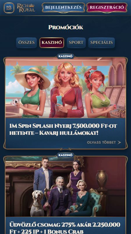Promóciók oldal a RichRoyaln