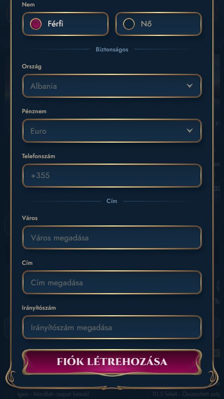 Fiók létrehozása a RichRoyaln