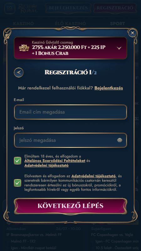 Fiók létrehozása a RichRoyaln