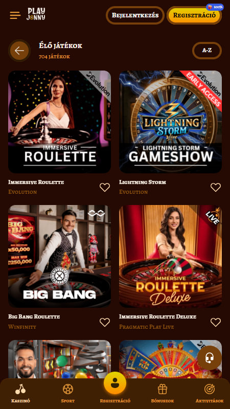 Élő osztós játékok a Playjonny kaszinónál