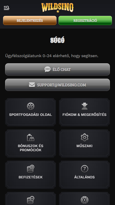Ügyfélszolgálat a Wildsino kaszinónál