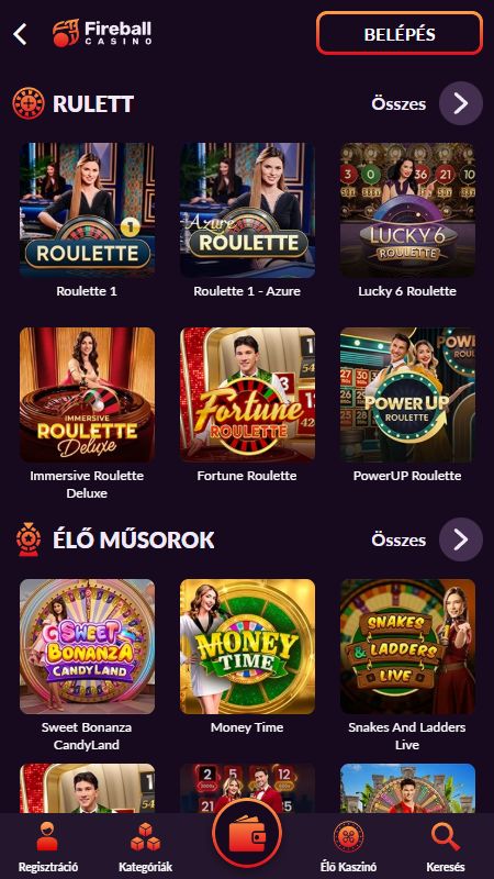 Online kaszinó rész a Fireballn