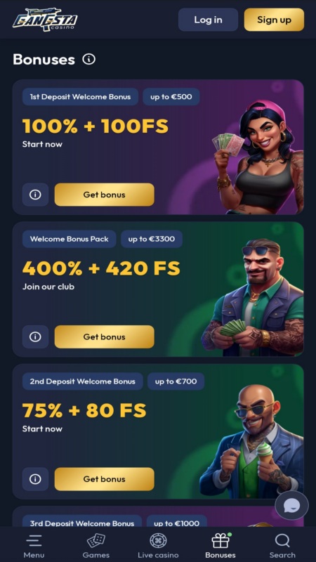 Gangsta kaszinó bónuszok és promóciók