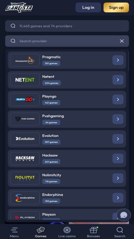 Gangsta kaszinójáték-szolgáltatók