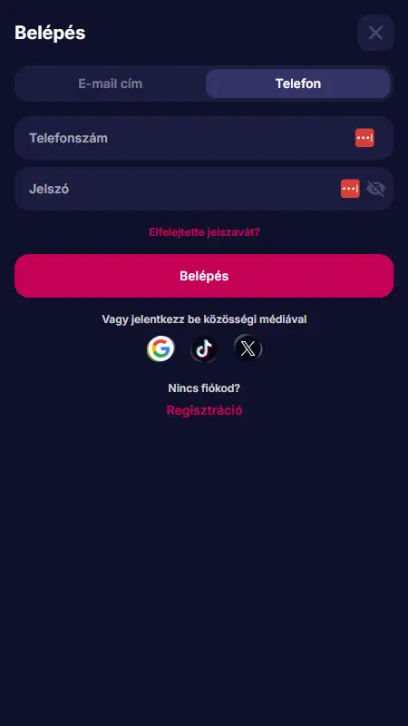 Nv casino regisztrációs képernyő magyar nyelven