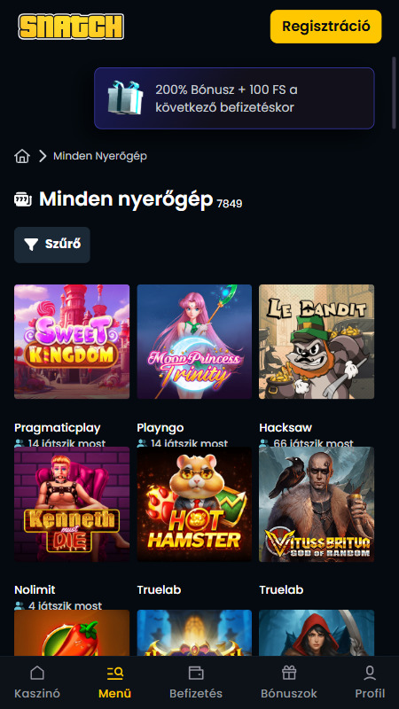 Játékkínálat a Snatch kaszinóban