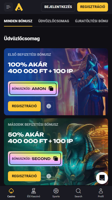 Casino Bonuses and promotions at AmonBet