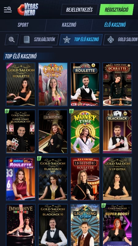 VegasHero élő kaszinó felület