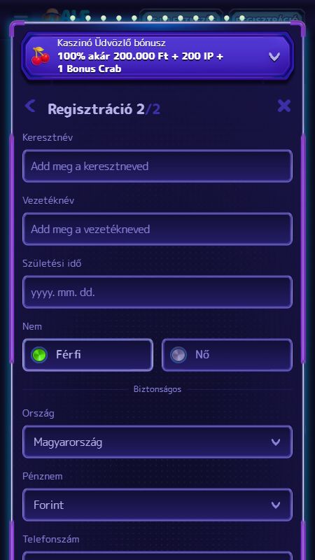 Fiók létrehozása a AlfCasinon