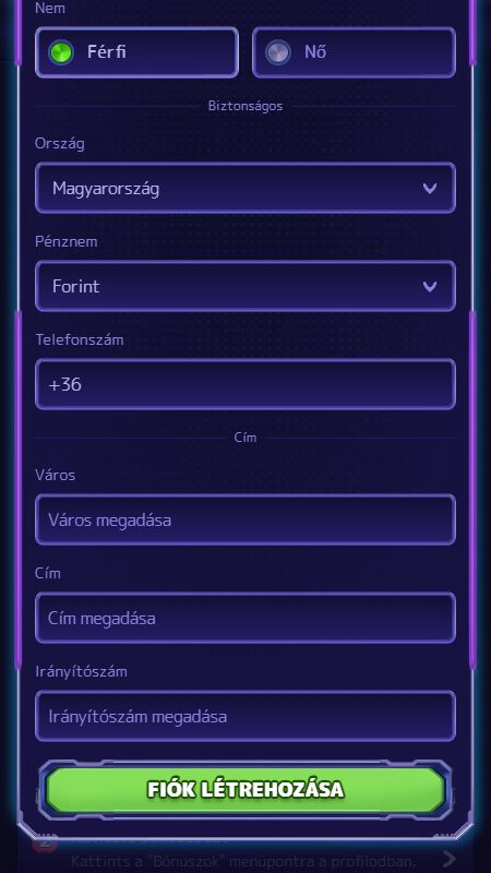 Fiók létrehozása a AlfCasinon