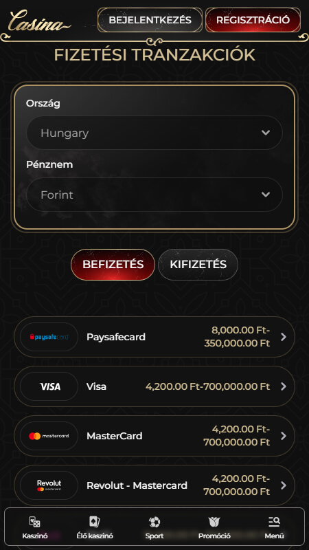 Casina befizetési mód Magyarország