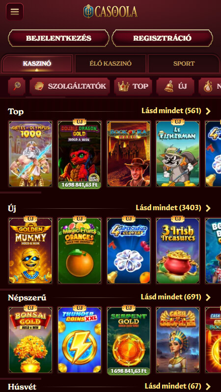 Casoola kaszinó játékok